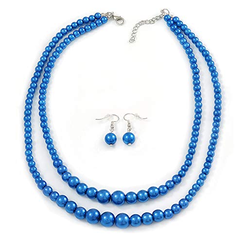 Collar de cristal azul de dos capas con pendientes a juego para realzar tu elegancia con brillo