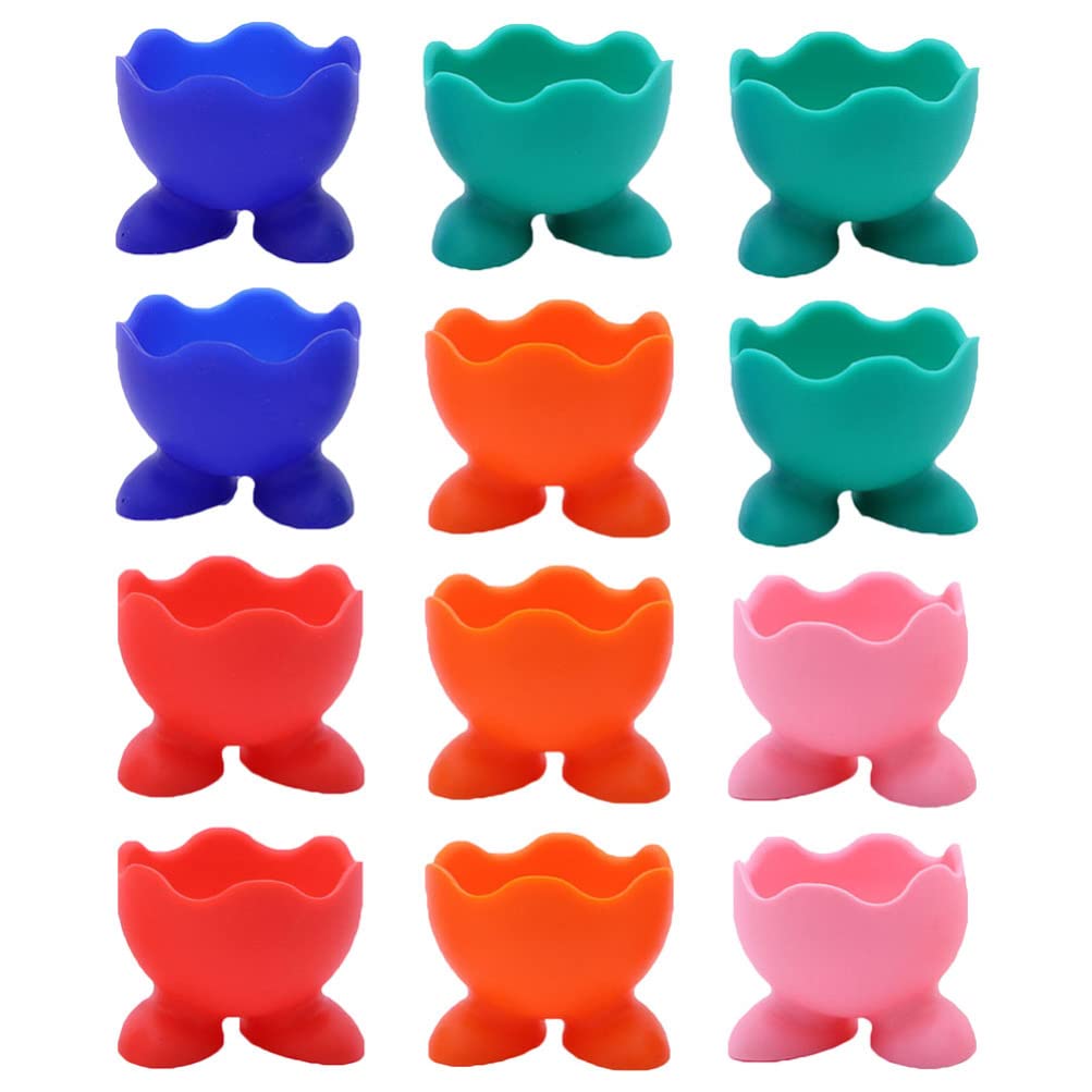 Luxshiny Silicone Egg Cups Set 12 Pieces Eggcup Kitchen Tool Egg Poaching Cups Stands for Breakfast Random