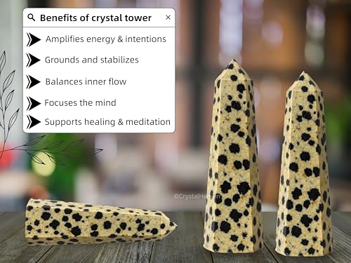 Image of Certified Dalmatian Jasper Crystal Tower Obelisk Point for Chakra, Healing and Balancing - AAA Grade Original Certified Gemstone Agate for Reiki Meditation Yoga Spiritual (3-4 Inches)