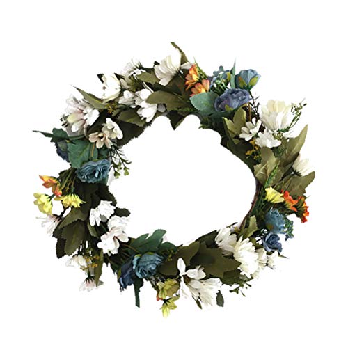 canjoyn 14" Artificial Green Daisy Wreath Spring Farmhouse Wreath Christmas Vintage Wreath