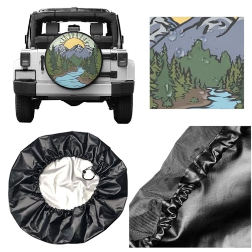 Image of Mountains Blues River Spare Tire Cover for Rv SUV Truck Camper Trailer,Cute Animal Tire Cover Wheel Covers Universal Fit,16 inch