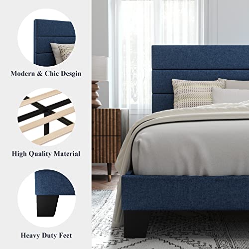 Image of Allewie Cal King Size Platform Bed Frame with Fabric Upholstered Headboard
