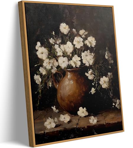 Framed Farmhouse Rustic Flower Wall Art Retro Moody White Floral