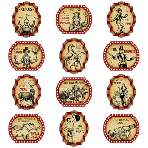 AmazingSpark 12 Pcs Vintage Circus Poster Cutouts Set Carnival Party Decorations Holiday Indoor Decoration Supplies Circus Event Theme Party Halloween Event 11.81 x 9.53 Inch