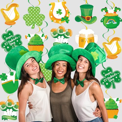 Image of 40Pcs St. Patrick's Day Hanging Swirl Decorations, Irish Lucky Shamrock Clover Ceiling Hanging Swirls St. Patrick's Day Foil Swirls Streamers for Irish Saint Patrick Party Decorations