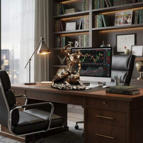 Estatua Toro y Oso Wall Street Resina Bronce 7x4.5x8in miniatura 3