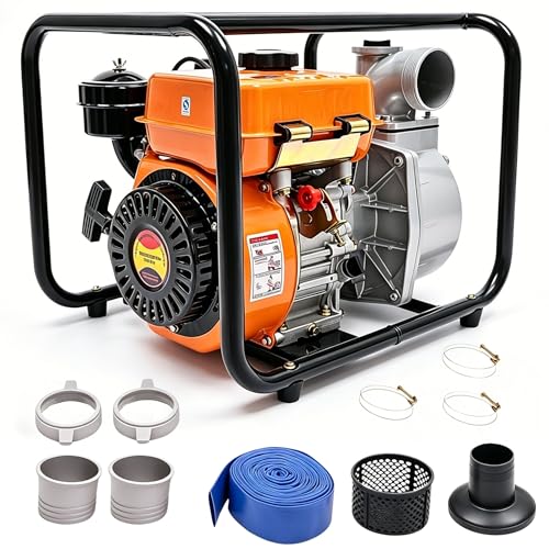 4 Stroke Diesel Engine Water Pump 3 Inch Trash Pump 26m/85.3ft Lift 7m/22.97ft Suction 196CC Portable High Pressure Diesel Powered Trash Water Transfer Pump Garden Farm Irrigation Pump