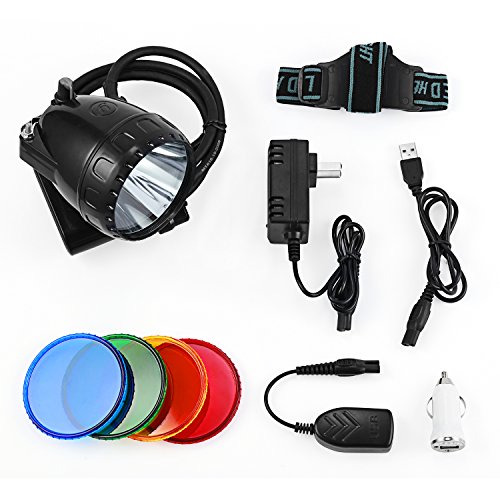 Kohree Dimmable Hog Coyote Coon Hunting Light 10W Cree LED Rechargeable Predator Hunting Mining Headlight with Switch Knob,4 Optical Filters, Charger kit