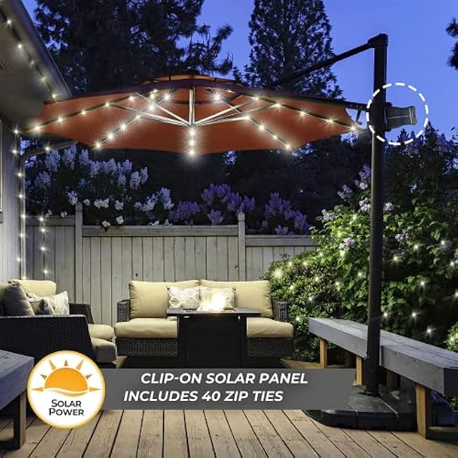 VOOKRY Solar Umbrella Lights Outdoor, Waterproof Solar Powered Patio Umbrella Lights Cordless 8 Modes LED Umbrella Patio Lights for Beach Tent Camping Garden Party Decoration(Warm White)