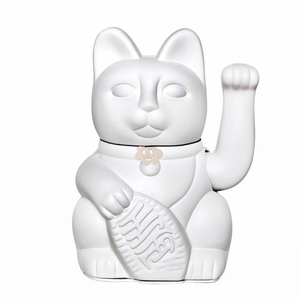 Lucky Cat wellcome manekineko fortune gift. Japanese tradition. Different colors. Different types of good luck (White)