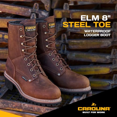 Image of Carolina 8 inch Steel Toe Logger Boots for Men, Waterproof Design, EH-Rated | Waterproof, Steel Toe Protection, Slip-Resistant Lug Outsole, Memory Foam Comfort, Lineman & Arborist Work Boots, EH Rated