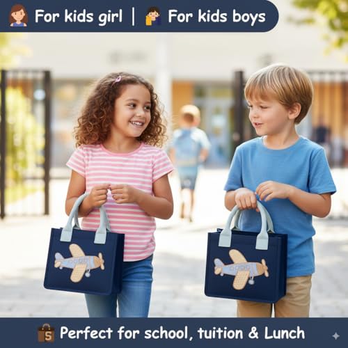 Image of Kids Lunch Bag | Cute & Stylish Embroidery Mini Tiffin Bag for Boys & Girls | Cute Cotton Cartoon Design I Picnic Tuition School, Preschool & Playschool | Gift for Birthday