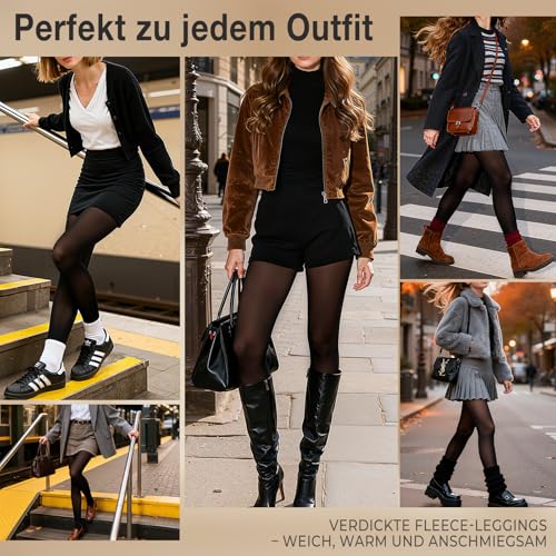 KISSCAT Thermo Strumpfhose Damen, Strumpfhosen Damen Winter, Warme Strumpfhose Damen Gefütterte Strumpfhose (DE/NL/SE/PL, Alphanumerisch, M, L, Regular, Regular, Transluzentes Schwarz)