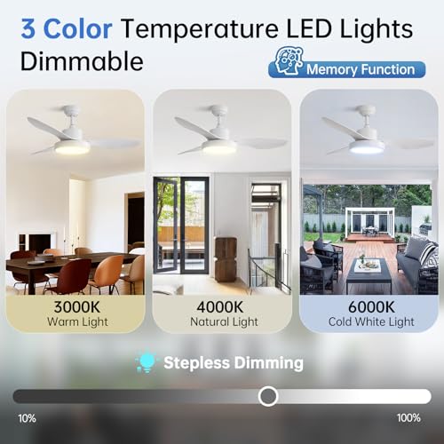 Image of Sofucor 47 Inch Ceiling Fan with Lights Flush Mount Modern Outdoor Ceiling Fans with Remote Control, 3CCT Dimmable 6 Speeds Quiet DC Motor & Timer for Patio Bedroom Living Room