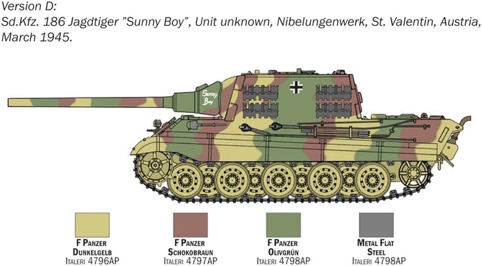 Italeri WWII German Heavy Destroyer Tank Sd.Kfz.186 Yakt Tiger Plastic Model, Scale 1 : 56