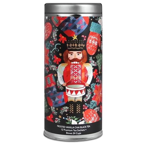 Holiday Tea Collection by La Tea Dah (Nutcracker Frosted Vanilla Chai), Merry Christmas Tea Tin, Gourmet Black Tea with Vanilla & Spices (12 Sachets)