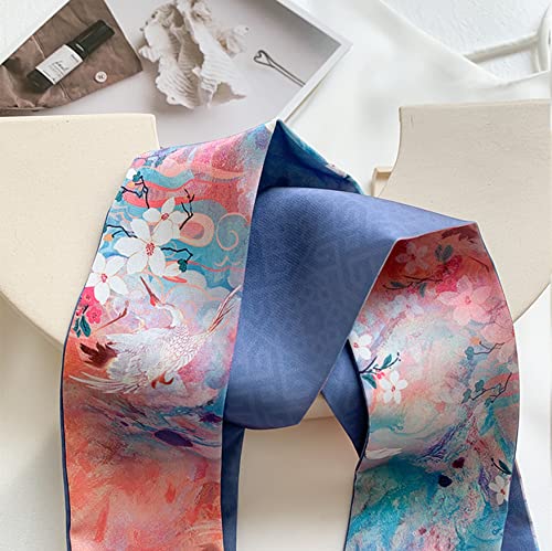 GUZOSJO Printed Long Neckerchief Skinny Scarf Necktie Handbag Wrap Handle Satin Belt4
