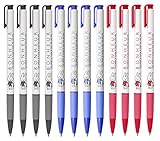 Xeno Shinzi Katoh Bonheur, 0.5mm, Rubber Grip Ballpoint Pens, Black/Blue/Red (Pack of 12)