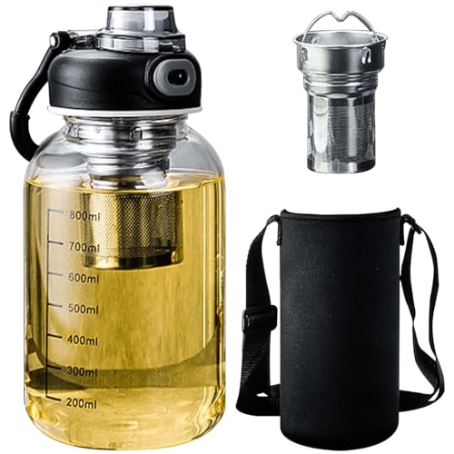 GKBKDQQ - Grande bouteille à thé en verre avec passoire inoxydable - Fermeture unique - Bouteille d'eau borosilicate haute teneur - Fitness