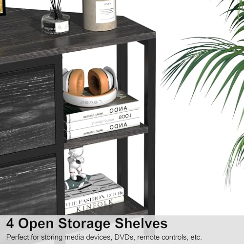 Image of EXOTICA Corner TV Stand for 55 inch TV with Drawer & Power Outlet, Black