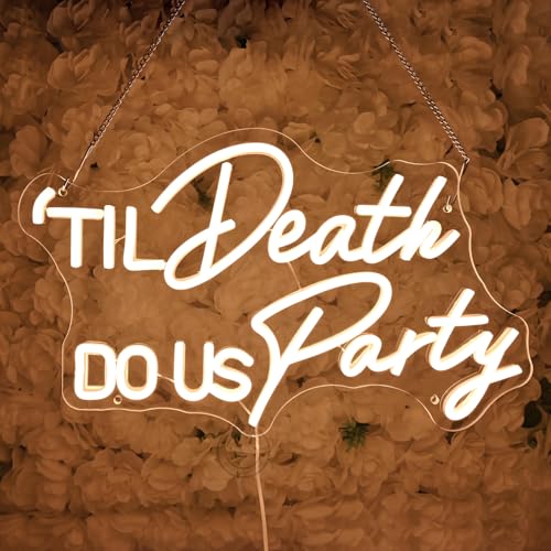 Image of Britrio Til Death DO US Party Neon Light Sign for Wedding Reception Party Bridal Shower Backdrop Bedroom Wall Decor Light Birthday Gift 5V USB Powered with Dimmer Switch 17 IN Warm White
