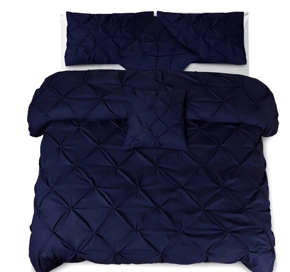 Northern Luxe Pintuck Duvet Cover with Pillowcases – Pinch Pleated Soft Bedding Set, Quilt Cover for Ultimate Comfort Top Notch Quality (Navy Blue, Double - Duvet Cover Only)