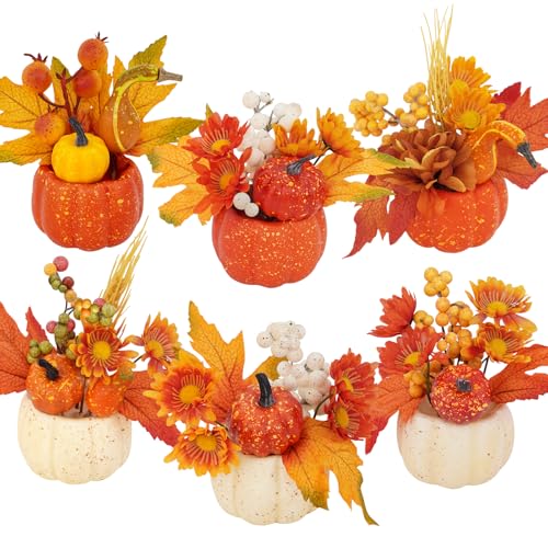 Fall Decor Fall Centerpieces for Tables 6Pcs Fake Pumpkin Decorations Artificial Pumpkins for Decorating Faux Fall Decorations for Home Thanksgiving Halloween Indoor Outdoor Porch Bathroom