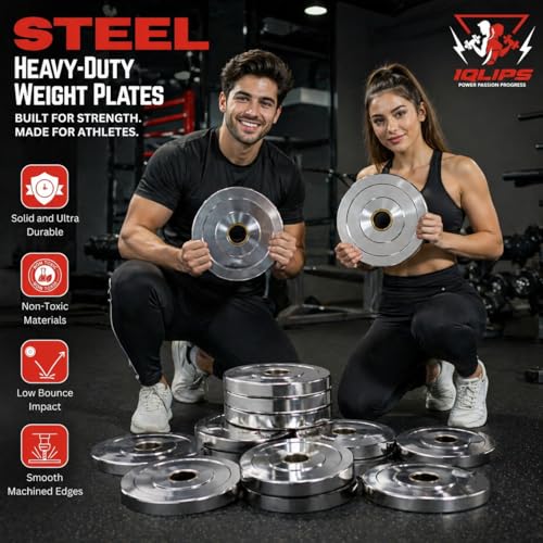 Image of Steel Weight Plates Combo 25KG Home Gym Set, Fitness Kit with 5Ft Straight Barbell Rod, 3Ft EZ Curl Rod, Pair Dumbbell Rods, Locks, Gym Gloves, Gripper & Skipping Rope
