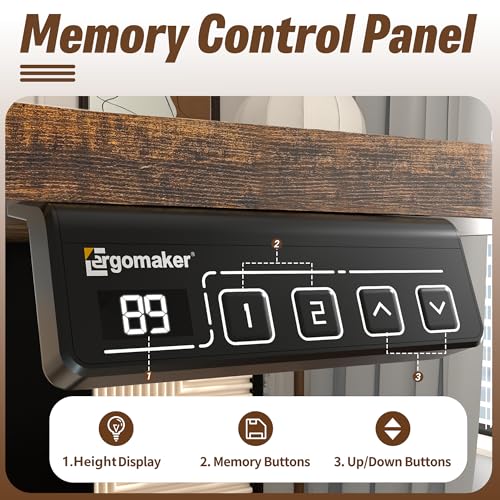 Image of ERGOMAKER 55 inch Electric Standing Desk, Adjustable Height, Sit Stand Up Desk for Home Office & Computer Workstations, Memory Controller, Rustic Brown
