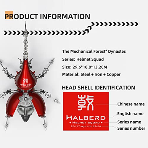 RXOLVGH05GZVD468S14L55N 3D-Metallpuzzle, Dynastes-Modell, 588 Teile, DIY-Montage, mechanisches Insekten-Bausatz, Steampunk-Modell, Puzzle, Schreibtischverzierung, Standardversion, rot