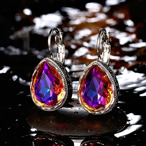 Milacolato Austria Crystal Earrings 18K White Gold Plated Hypoallergenic Leverback Drop Dangle Earrings Vintage Boho Earrings for Women2