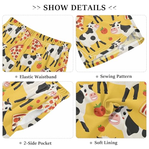 Cow Pizza Sleep Shorts Summer Pajama Shorts Elastic Waist Sleep Bottoms with Pockets 6-14 Years3