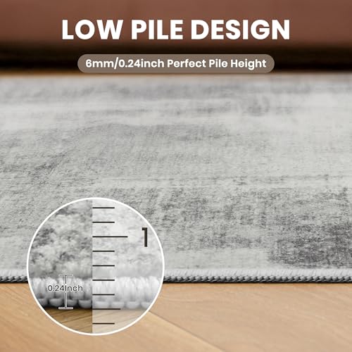 zesthome Washable Runner Rug 2x6, Runners for Hallways, Non Slip Kitchen Runner Rugs, Soft Abstract Entryway Runners, Ultra-Thin Stain Resistant Rug for Bedside, Laundry, Corridor (Grey/Ivory, 2'x6')