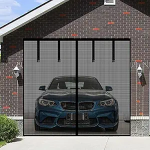 Magnetic Garage Screen Door for 1 Car Garage Doors 9x7FT- Reinforced Self Sealing Fiberglass Mesh Door with 4 Strapping Tapes, High Energy Magnets?Hands Free Door Screen with Closure Weighted Bottom