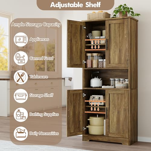 Image of IDEALHOUSE Kitchen Pantry Cabinet, 70in Tall Storage Cabinet with Doors and Adjustable Shelves, Freestanding Cupboard for Living Room, Dining Room, Bathroom