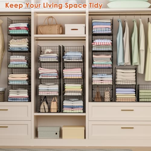 Image of 5-Tier Stackable Closet Storage Baskets, Closet Organizers and Storage Shelves, Foldable & Stackable Clothes Storage Bins for Closet System, Closet Shelf Organizer for Home,Black(Patent No. 30022416)