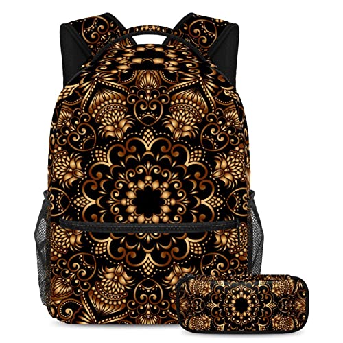 Sac à dos voyage grec vintage doré avec trousse pour campus et loisirs