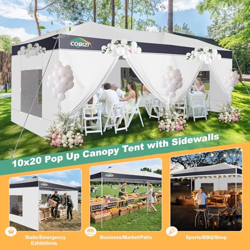 Image of COBIZI 10x20 Pop Up Canopy Tent with Sidewall,Outdoor Canopy,Light Gray