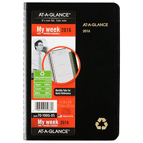AT-A-GLANCE Weekly / Monthly Appointment Book / Planner 2016, Recycled, 4.88 x 8 Inches, Black (70-100G-05)