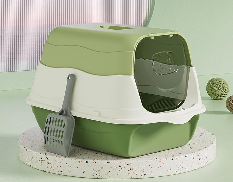 Large Covered Litter Box With Lid - Fully Enclosed Cat Toilet Pan and Scoop
