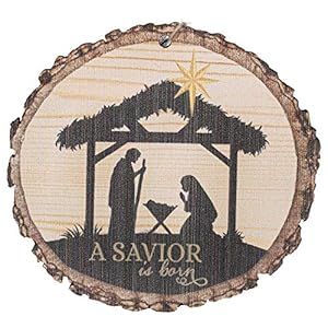 P graham dunn a savior is born nativity scene wood tree bark 4 inch christmas tree ornament  urban country home decor