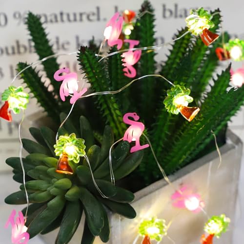 Flamingo&Palm Tree Fairy Lights 30 LED Copper String Lights with Remote Control & Battery Operated...