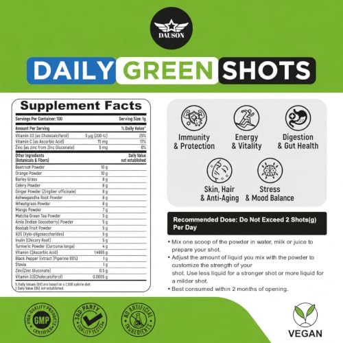 Image of Supergreen Shots | Daily Wellness Powder for Energy, Immunity & Gut Health Support with Wheatgrass, Matcha, Beetroot, Ashwagandha, Turmeric & Prebiotics | 100g