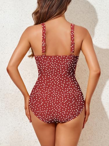 Image of Smismivo Tummy Control Swimsuits for Women Slimming One Piece Bathing Suit Retro Ruched Push Up Vintage Padded Swimwear