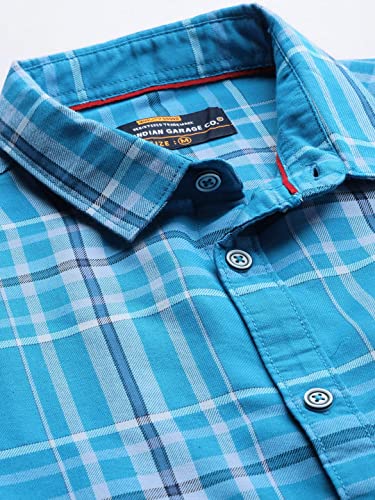 Image of The Indian Garage Co Men Slim Fit Checkered Full Sleeves Spread Collar Casual Shirt