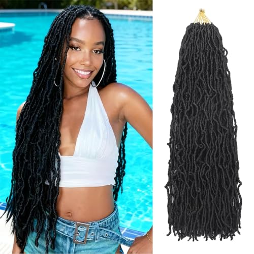 DACAI XIU Faux Locs Crochet Hair 7 Packs Soft Locs Crochet Hair Pre Looped Goddess Locs Dreadlocs Synthetic Hair For Black Women (1BBlack# 24 Inch (Pack of 7))