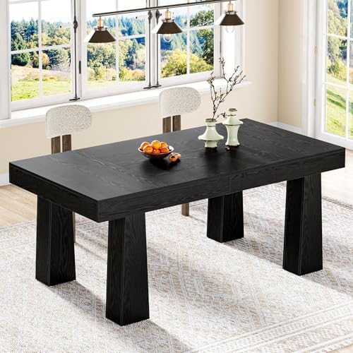 Image of Tribesigns 63'' Dining Table, Modern Rectangular Kitchen Table with Heavy Duty Tapered Legs, Black Business Dinner Table for Dining Room, Cafe, Restaurant, Easy Assembly (1, Black)