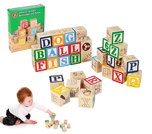 MEDIA WAVE store 98304 Playset éducatif en Bois Cubes avec Animaux, Lettres et numéros 3x3 cm
