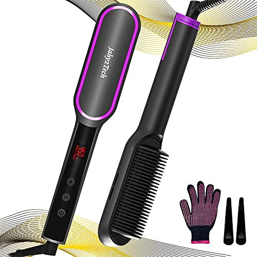 Ionic Hair Straightener Brush - Enhanced Ionic Straightening Brush with 13 Heat Levels for Frizz-Free Silky Hair, Anti-Scald & Auto-Off Safe & Easy to Use