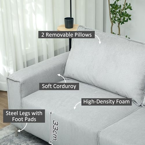 HOMCOM Modern 3 Seater Sofa with Spring Cushion, 193cm Fabric Sofa Couch with Back Pillows, Upholstered Corduroy Settee for Living Room, Bedroom, Home Office, Light Grey - Image 5